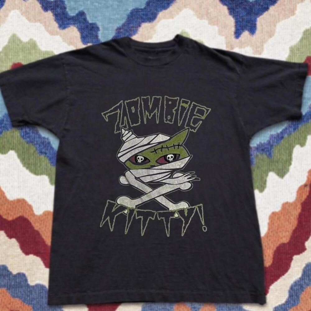 Black Zombie Cat Graphic Tee Gildan